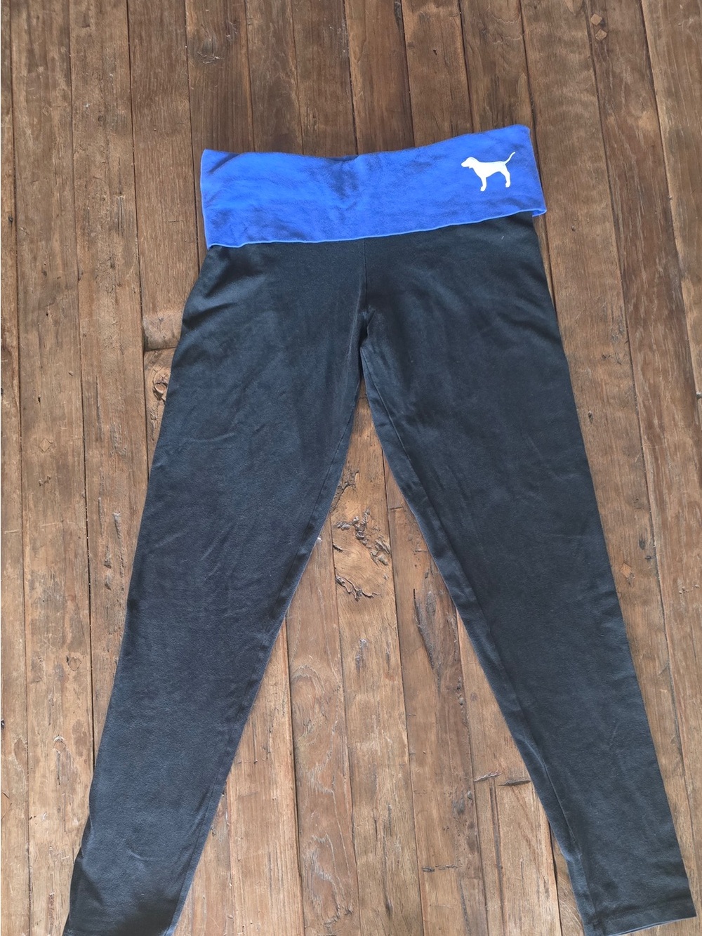 Victoria's Secret PINK Black Leggings with Blue Fold-Over Waistband